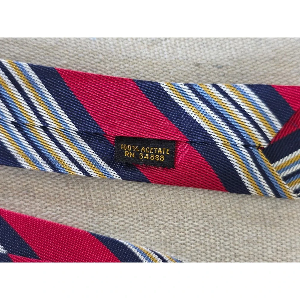 Vintage Red Navy Blue Gold Diagonal Stripe Acetate Necktie Mens Tie